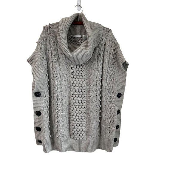 Autumn Cashmere Womens Gray Bobble Turtleneck Side Button Poncho Sweater Small - Picture 1 of 6